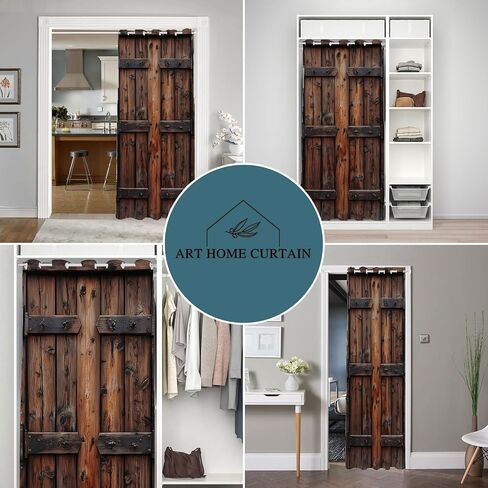 Rustic Wood Barn Door Door Curtain for Doorway Village Wooden Farmhouse Country Plank Room Darkening Blackout Curtain for Kids Boys Girls Teens Room Decor, 1 Panel 34" W X 80" L in Saudi Arabia