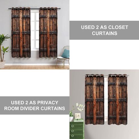 Rustic Wood Barn Door Door Curtain for Doorway Village Wooden Farmhouse Country Plank Room Darkening Blackout Curtain for Kids Boys Girls Teens Room Decor, 1 Panel 34" W X 80" L in Saudi Arabia