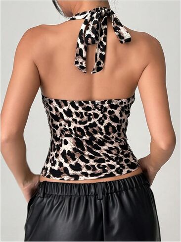 Floerns Women's Leopard Print Halter Top Y2k Sleeveless Vintage Club Crop Tank Top in Saudi Arabia