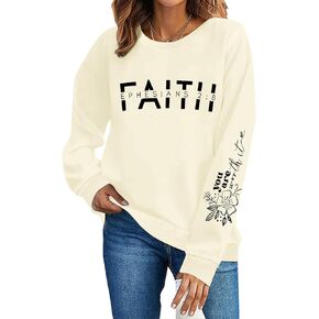 سويت شيرت مسيحي للنساء، سويت شيرت الإيمان يسوع، بلوفر برسومات الله، قمصان برقبة دائرية، آية الكتاب المقدس الدينية in Kuwait