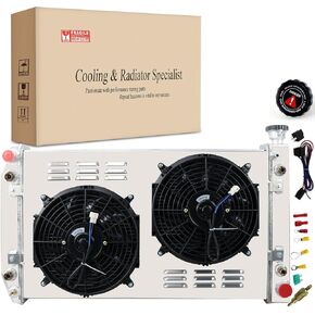 3 Row Core Radiator + 2 X 12'' Fan W/Shroud & Relay for 1988-1999 Chevy GMC C/K Series 1500 2500 3500 Pickup Suburban 5.0L 5.7L, 3 row radiator+fan+relay kit in Kuwait