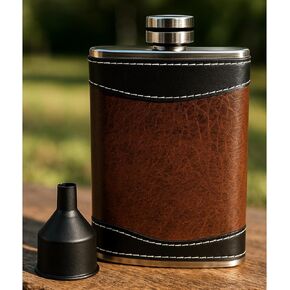 Flasks for liquor for Men, 8oz Heavy Duty Hip Flask with Funnel, Black and Brown, Gift boxed in Saudi Arabia