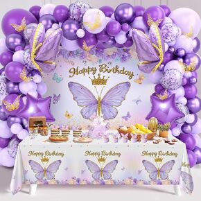 Butterfly Decorations for Girls, Pink Butterfly Themed Birthday Decorations Party Supplies with Balloon Arch Kit Backdrop Banner Foil Balloons Wall Decor, Princess Baby Shower Bday Party in Saudi Arabia
