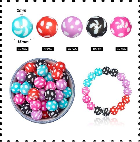 70pcs 15mm Round Silicone Beads Making Kit, Bulk Beads for Jewelry Crafts (7 Styles) in Saudi Arabia