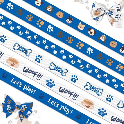 5 PCS Birthday Dinosaurs Ribbons for Crafting, 3/8" Width Grosgrain Ribbons Cartoon Animal World Craft Ribbons for Gift Wrapping Baby Shower Decorations in Saudi Arabia