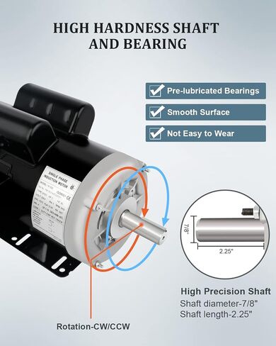 Electric Motor 1/2HP Farm Duty Single Phase Motor 1750RPM 115/230V 56 Frame 5/8"Shaft Diameter 60HZ 4Pole TEFC CW/CCW in Saudi Arabia
