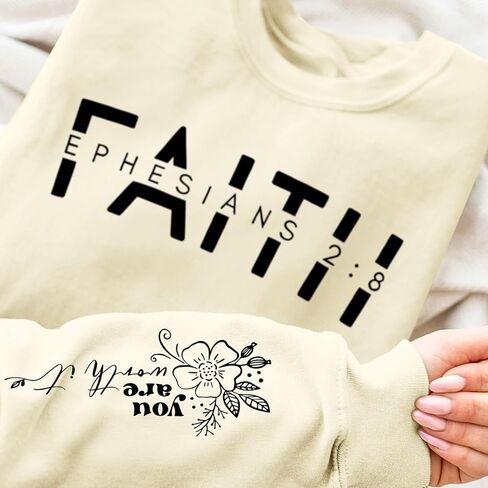 سويت شيرت مسيحي للنساء، سويت شيرت الإيمان يسوع، بلوفر برسومات الله، قمصان برقبة دائرية، آية الكتاب المقدس الدينية in Kuwait