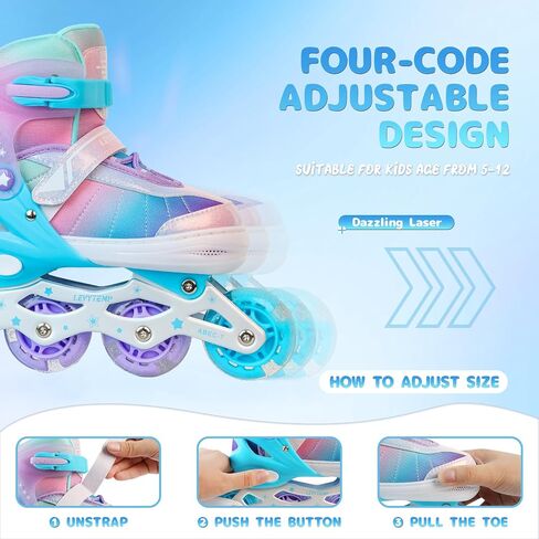 Kids Adjustable Inline Skates for Girls Size M Ages 5-12 Blades Skate with Outdoor All Light Up Wheels for Beginner Women in Saudi Arabia