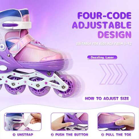 Kids Adjustable Inline Skates for Girls Size M Ages 5-12 Blades Skate with Outdoor All Light Up Wheels for Beginner Women in Saudi Arabia