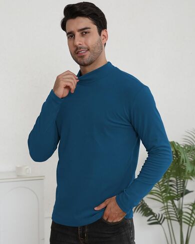 تيشيرتات رجالي حرارية Mockneck بأكمام طويلة وسترة أساسية ناعمة بقصة ضيقة in Kuwait