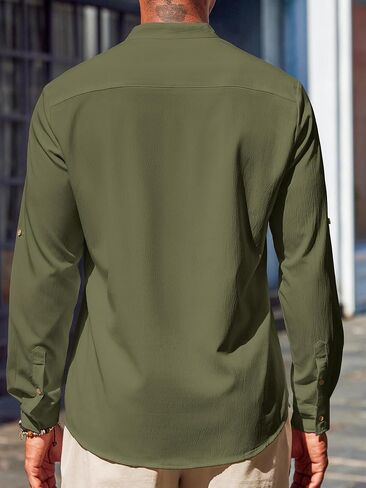 Men's Casual Henley Shirts Long Sleeve Band Collar Lightweight Beach Shirts Summer T-Shirts in Saudi Arabia
