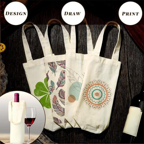 Hoolerry 12 PCS Canvas Wine Calcs with Bardlap SubliMation Blank Wine Bottle Gift Bag Bage Arsable Assable Lashable Carrier for Travel Mother's Day Breadings Adminies Adminies Party in Saudi Arabia