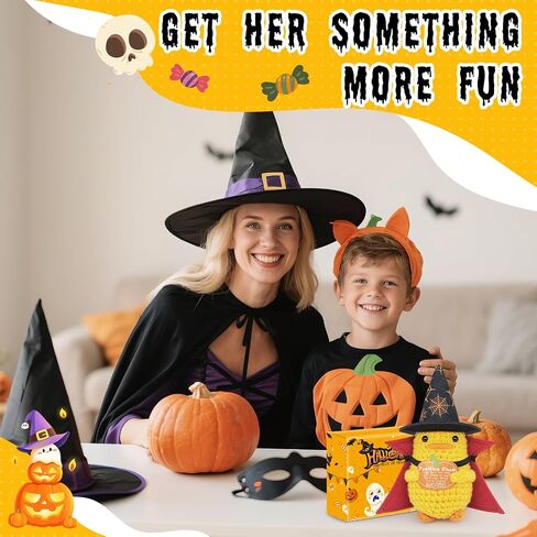 Unique Gifts for Halloween Kids and Teens - Mini Funny Emotional Support Pickle with Halloween Magic Hat and Cloak - Cute Knitted Plush Doll Halloween Decoration for Women, Toddlers, Adult in Saudi Arabia