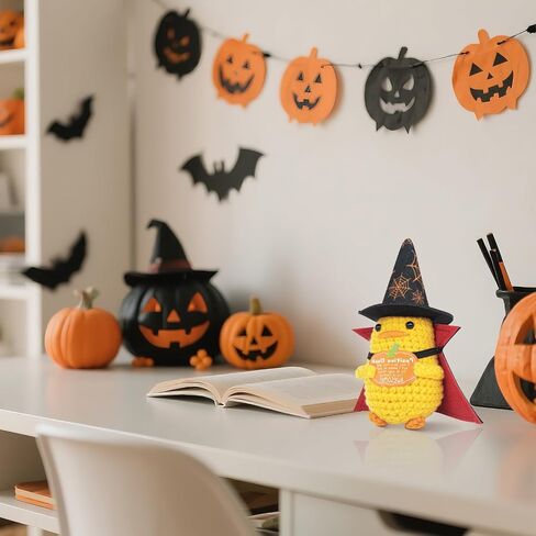 Unique Gifts for Halloween Kids and Teens - Mini Funny Emotional Support Pickle with Halloween Magic Hat and Cloak - Cute Knitted Plush Doll Halloween Decoration for Women, Toddlers, Adult in Saudi Arabia