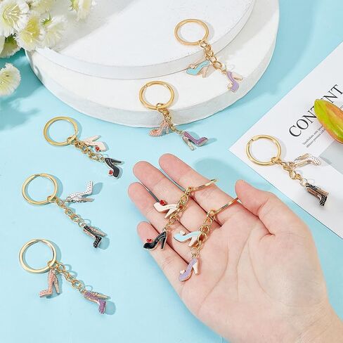 FINGERINSPIRE 8PCS High Heel Shoes Pendant Keychains Enamel Pendant Keychains with Iron Ring High Heel Shape Pendant Keyrings Women Fashion Shoes Keyring for Purse Bag Home Car Hanging Pendant in Saudi Arabia