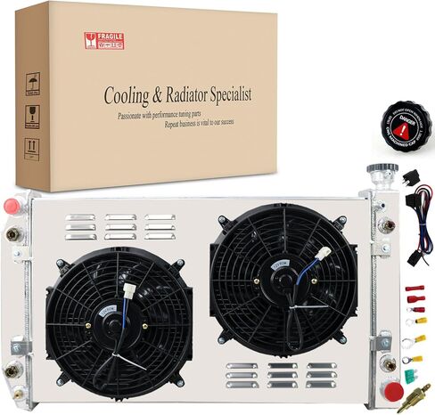 3 Row Core Radiator + 2 X 12'' Fan W/Shroud & Relay for 1988-1999 Chevy GMC C/K Series 1500 2500 3500 Pickup Suburban 5.0L 5.7L, 3 row radiator+fan+relay kit in Kuwait