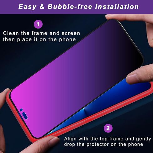 متوافق مع iPhone 14 ومتوافق مع iPhone 13 / 13Pro واقي شاشة للخصوصية مكون من قطعتين متدرج ملون ومضاد للضوء الأزرق لحماية العين من الزجاج المقسى ومضاد للزقزقة ومضاد للتجسس عالي الدقة (أرجواني 6.1 بوصة) in Kuwait