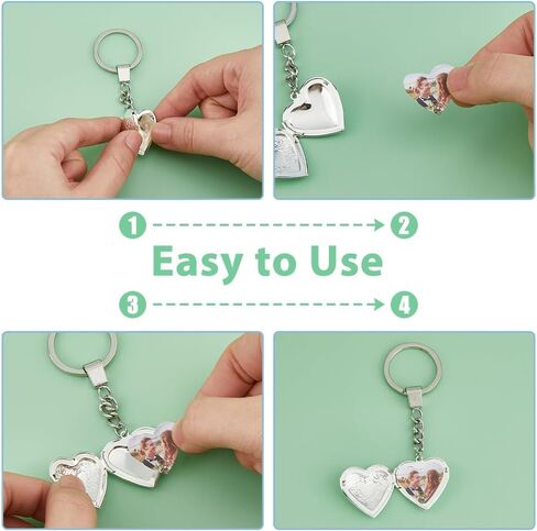 SUPERFINDINGS 5Pcs Heart Locket Pendant Keychain Vintage Carved Flower Pattern Heart Key Rings Brass Photo Locket Keychain in Saudi Arabia
