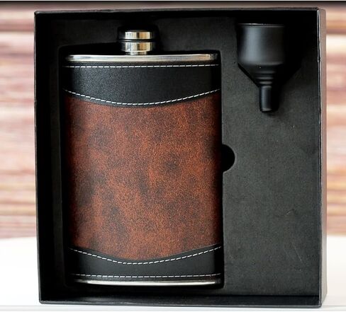 Flasks for liquor for Men, 8oz Heavy Duty Hip Flask with Funnel, Black and Brown, Gift boxed in Saudi Arabia