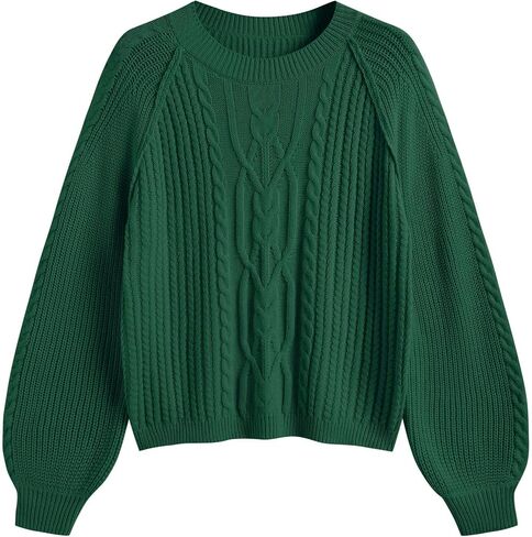 ZAFUL Women's Cable Knit Sweaters 2025 Crewneck Long Lantern Sleeve Pullover Ribbed Knitted Tops in Saudi Arabia