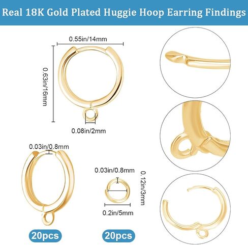 Beebeecraft 20pcs Hoop Huggie Consring Hooks 925 Sterling Silver Prass French French Round Roundring Heals with Open Jump Rings for Jewelry Making Diy Crafts in Kuwait