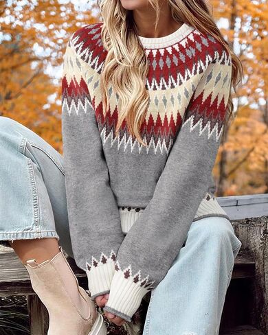 Messic Womens Fall Sweaters 2025 Long Sleeve Colorblock Pullover Casual Knit Winter Oversized Tops M-2XL in Kuwait