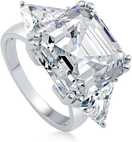 BERRICLE Sterling Silver CZ 3-Stone Solitaire Wedding Engagement Rings for Women, Cubic Zirconia Ring - Asscher, Cushion, Emerald, Pear, Round Cut - Canary Yellow, Green, Amethyst Purple Colors in Saudi Arabia