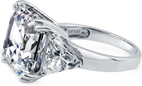 BERRICLE Sterling Silver CZ 3-Stone Solitaire Wedding Engagement Rings for Women, Cubic Zirconia Ring - Asscher, Cushion, Emerald, Pear, Round Cut - Canary Yellow, Green, Amethyst Purple Colors in Saudi Arabia