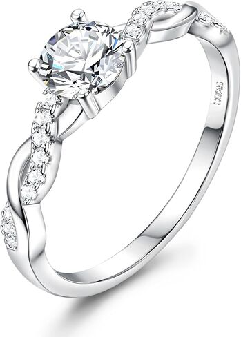 خواتم خطوبة من الفضة الإسترليني عيار 925 للنساء 1 CT-2 CT 5A خواتم زفاف زركونيا مكعبة خواتم سوليتير هالة الوعد لها مقاس 5-9 in Saudi Arabia