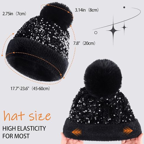 Babalet Winter Beanie Hats for Women Velvet Sequined Slouchy Skull Warm Fuzzy Pompon Cap Outdoor Windproof Ski Knit Cap in Kuwait