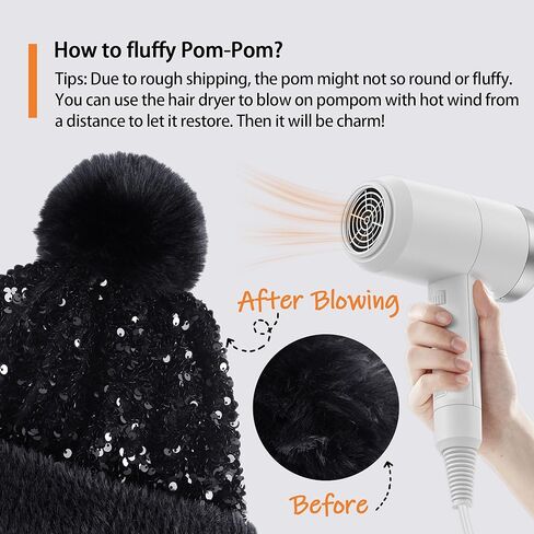 Babalet Winter Beanie Hats for Women Velvet Sequined Slouchy Skull Warm Fuzzy Pompon Cap Outdoor Windproof Ski Knit Cap in Kuwait