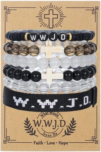 Pingyongchang W.W.J.D. Cross Bracelets Set for Women Men Boho Clay Glass Beaded Stackable Stretch Bracelets What Wound Jesus Do Bracelet Christian Religious Faith Jewelry Gift in Saudi Arabia
