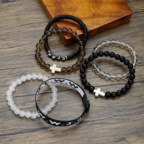 Pingyongchang W.W.J.D. Cross Bracelets Set for Women Men Boho Clay Glass Beaded Stackable Stretch Bracelets What Wound Jesus Do Bracelet Christian Religious Faith Jewelry Gift in Saudi Arabia