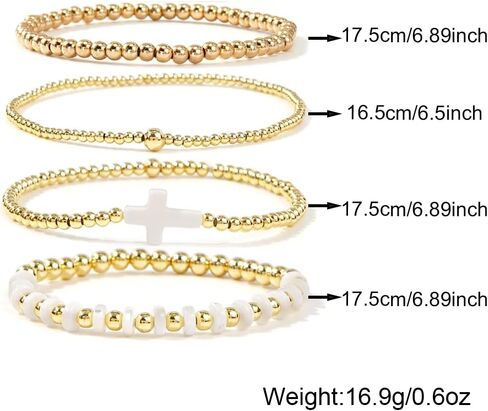 Gold Beaded Bracelets for Women - Stackable Cross Bracelet Stretch Gold Beads Stack Handmade Boho Dainty Non Tarnish Religious Jewelry Trendy Summer Friendship Christian Gift for Women in Kuwait