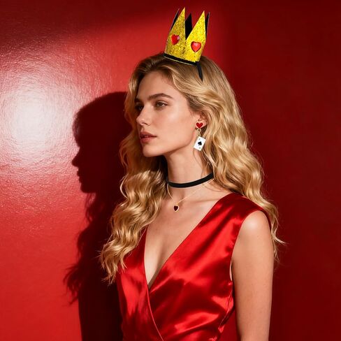 5 Pcs Queen Of Hearts Accessories for Women,Red Queen Of Hearts Costume Crown Wand Headband Necklace Earring sticker for Halloween Party Cosplay Dress Up in Saudi Arabia