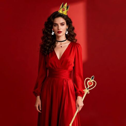 5 Pcs Queen Of Hearts Accessories for Women,Red Queen Of Hearts Costume Crown Wand Headband Necklace Earring sticker for Halloween Party Cosplay Dress Up in Saudi Arabia