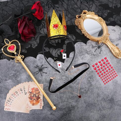 5 Pcs Queen Of Hearts Accessories for Women,Red Queen Of Hearts Costume Crown Wand Headband Necklace Earring sticker for Halloween Party Cosplay Dress Up in Saudi Arabia