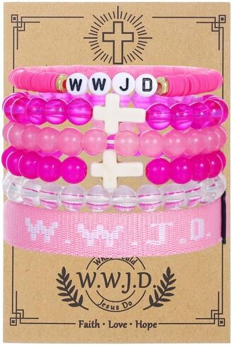 Pingyongchang W.W.J.D. Cross Bracelets Set for Women Men Boho Clay Glass Beaded Stackable Stretch Bracelets What Wound Jesus Do Bracelet Christian Religious Faith Jewelry Gift in Saudi Arabia
