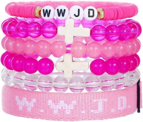 Pingyongchang W.W.J.D. Cross Bracelets Set for Women Men Boho Clay Glass Beaded Stackable Stretch Bracelets What Wound Jesus Do Bracelet Christian Religious Faith Jewelry Gift in Saudi Arabia
