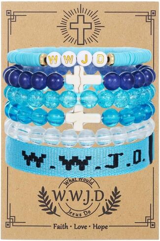 Pingyongchang W.W.J.D. Cross Bracelets Set for Women Men Boho Clay Glass Beaded Stackable Stretch Bracelets What Wound Jesus Do Bracelet Christian Religious Faith Jewelry Gift in Saudi Arabia