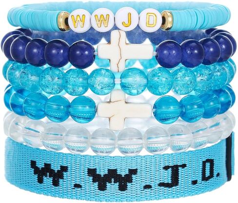 Pingyongchang W.W.J.D. Cross Bracelets Set for Women Men Boho Clay Glass Beaded Stackable Stretch Bracelets What Wound Jesus Do Bracelet Christian Religious Faith Jewelry Gift in Saudi Arabia