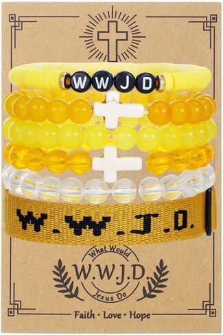 Pingyongchang W.W.J.D. Cross Bracelets Set for Women Men Boho Clay Glass Beaded Stackable Stretch Bracelets What Wound Jesus Do Bracelet Christian Religious Faith Jewelry Gift in Saudi Arabia