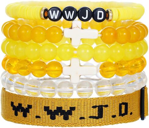 Pingyongchang W.W.J.D. Cross Bracelets Set for Women Men Boho Clay Glass Beaded Stackable Stretch Bracelets What Wound Jesus Do Bracelet Christian Religious Faith Jewelry Gift in Saudi Arabia