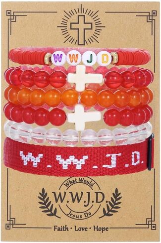 Pingyongchang W.W.J.D. Cross Bracelets Set for Women Men Boho Clay Glass Beaded Stackable Stretch Bracelets What Wound Jesus Do Bracelet Christian Religious Faith Jewelry Gift in Saudi Arabia