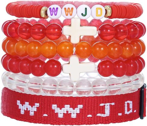 Pingyongchang W.W.J.D. Cross Bracelets Set for Women Men Boho Clay Glass Beaded Stackable Stretch Bracelets What Wound Jesus Do Bracelet Christian Religious Faith Jewelry Gift in Saudi Arabia