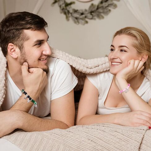 cow print Couples Bracelets Gift for Lovers - His and Hers Stretchable Bead Love Bracelets with Alphabet Stickers - Wedding, Valentine's Day, Christmas Jewelry Gifts for Women Men in Saudi Arabia