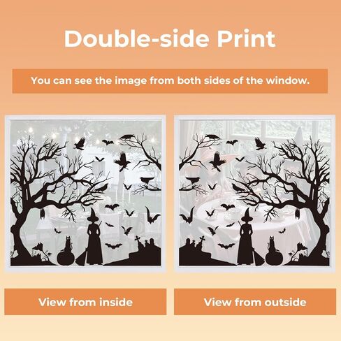 Whaline Halloween Window Clings Stickers Silhouette Black Cat Bats Witch Double-Sided Reusable Removable Window Decals for Party Home Office Classroom Indoor & Outdoor, 11.8 x 27.5 Inch in Saudi Arabia