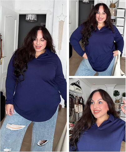 RITERA Plus Size Polo Shirts for Women Fall Long Sleeve V Neck Tops Casual Collared Blouses XL-5XL in Saudi Arabia