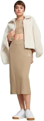 PUMA Womens Classics Ribbed Midi Skirt Casual Casual - Beige - Size M in Saudi Arabia