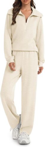 مجموعات من القطعة المكونة للسيدات من طية صدر السترة نصف سوينة سوينة سروال سروال سروال سروال صالة تسقط ملابس السقوط in Kuwait